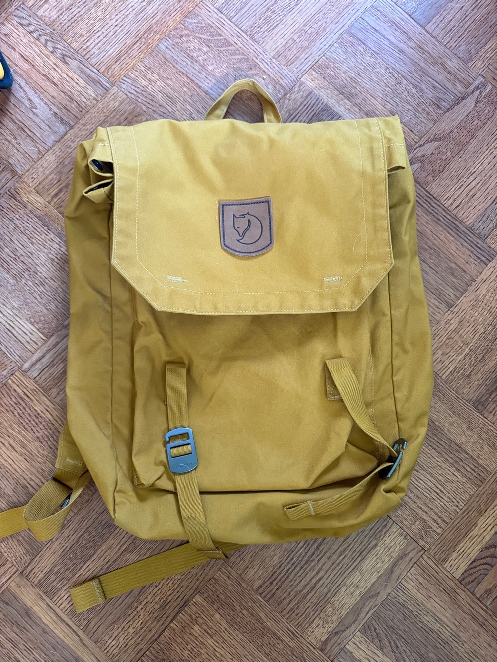 Fjallraven Mustard Yellow Roll-Top Backpack with Front Flap